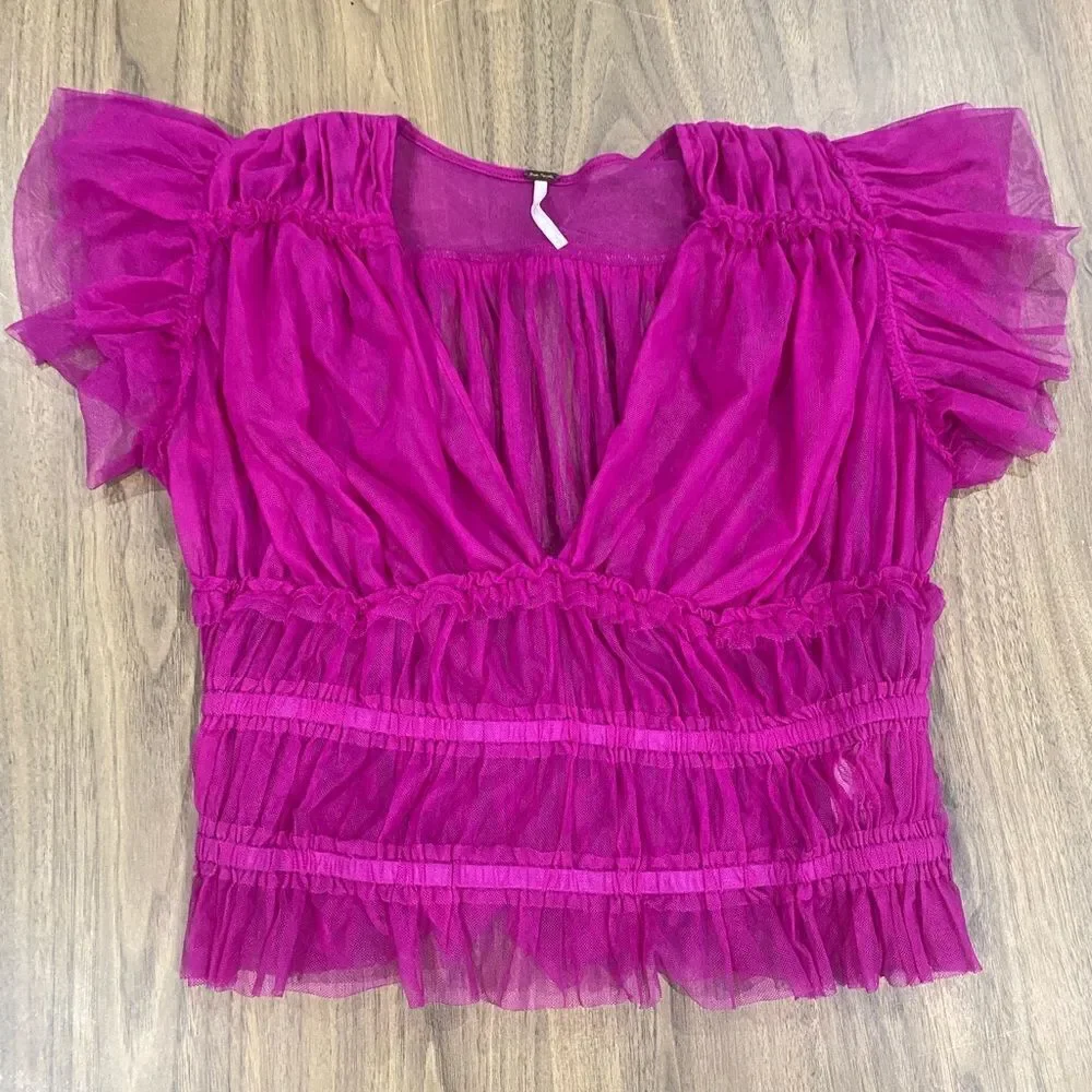 Free People Pink Ruffled Top - Picture 4 of 9